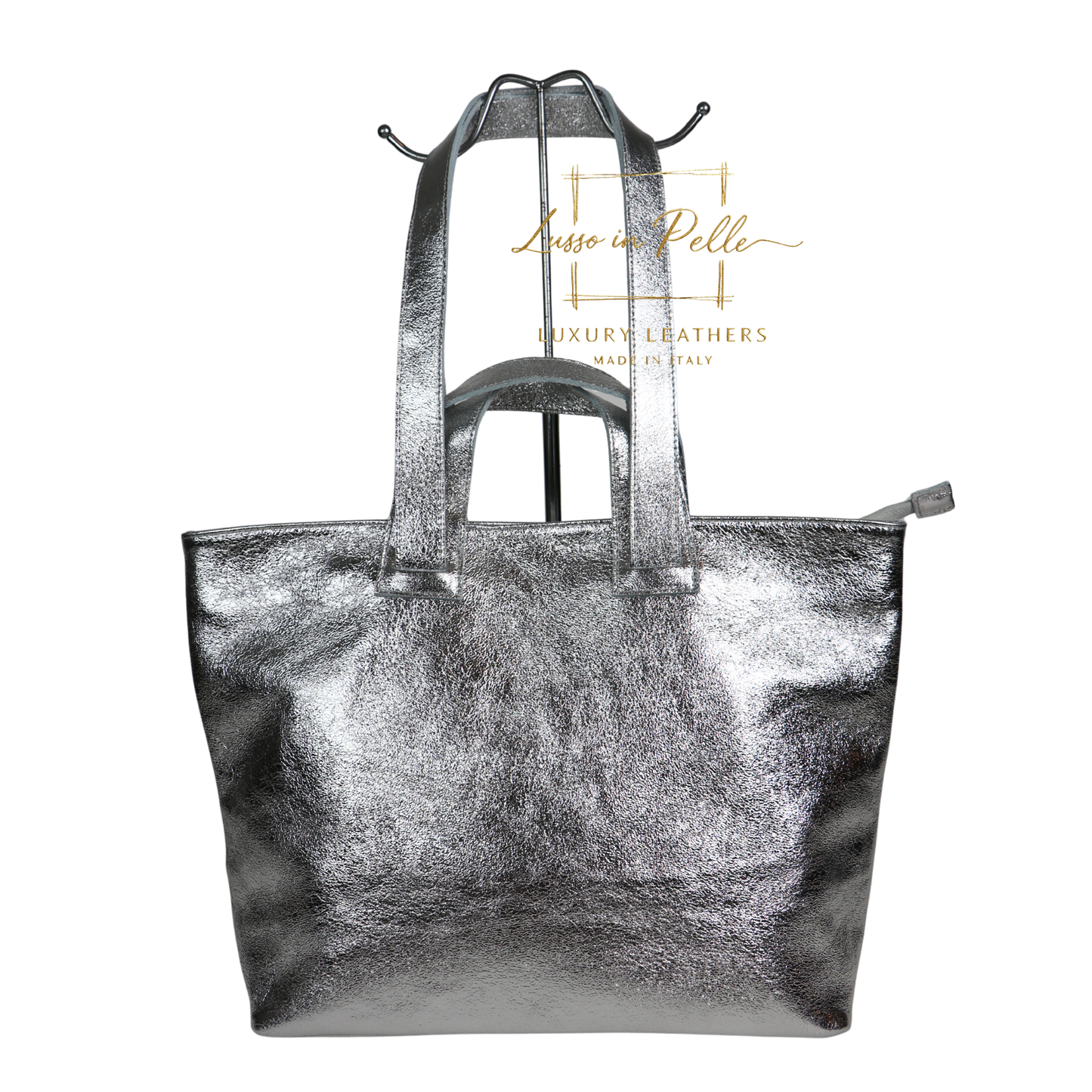 Large Grain Leather Tote Bag with Top Handle and Long Straps