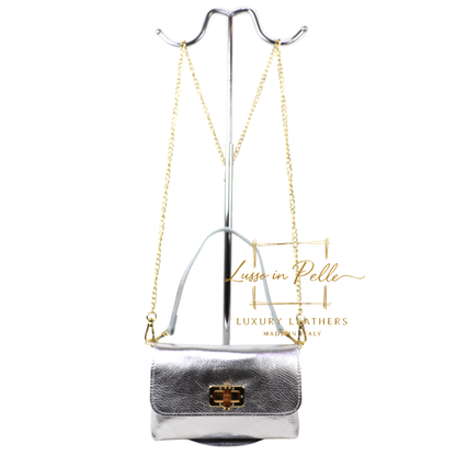 Small Pebbled Leather Clutch/Shoulder/Crossbody Bag with Bamboo-Style Clasp