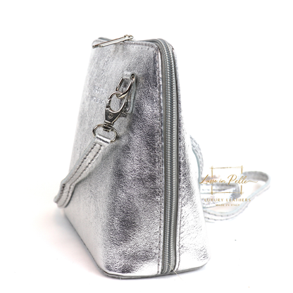 Ella Small Metallic Genuine Italian Leather Handbag with Detachable Straps