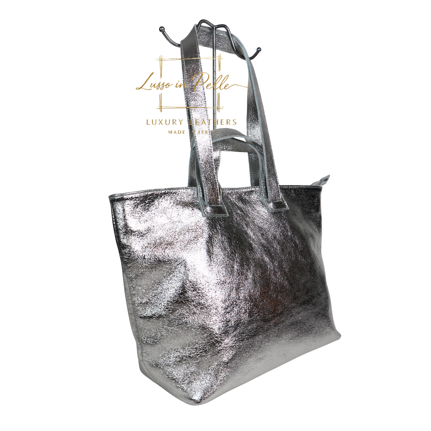 Large Grain Leather Tote Bag with Top Handle and Long Straps