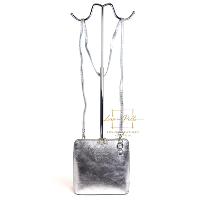 Ella Small Metallic Genuine Italian Leather Handbag with Detachable Straps