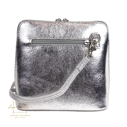 Ella Small Metallic Genuine Italian Leather Handbag with Detachable Straps