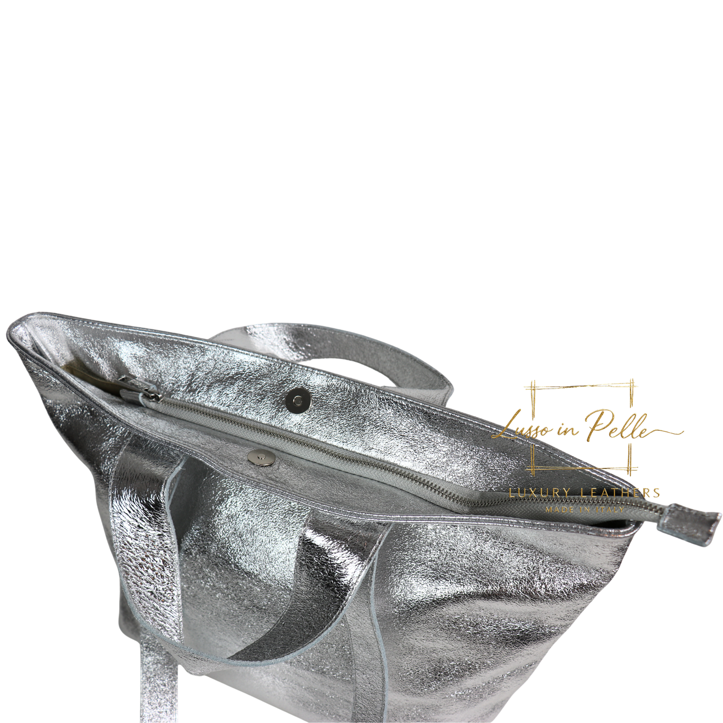 Large Grain Leather Tote Bag with Top Handle and Long Straps