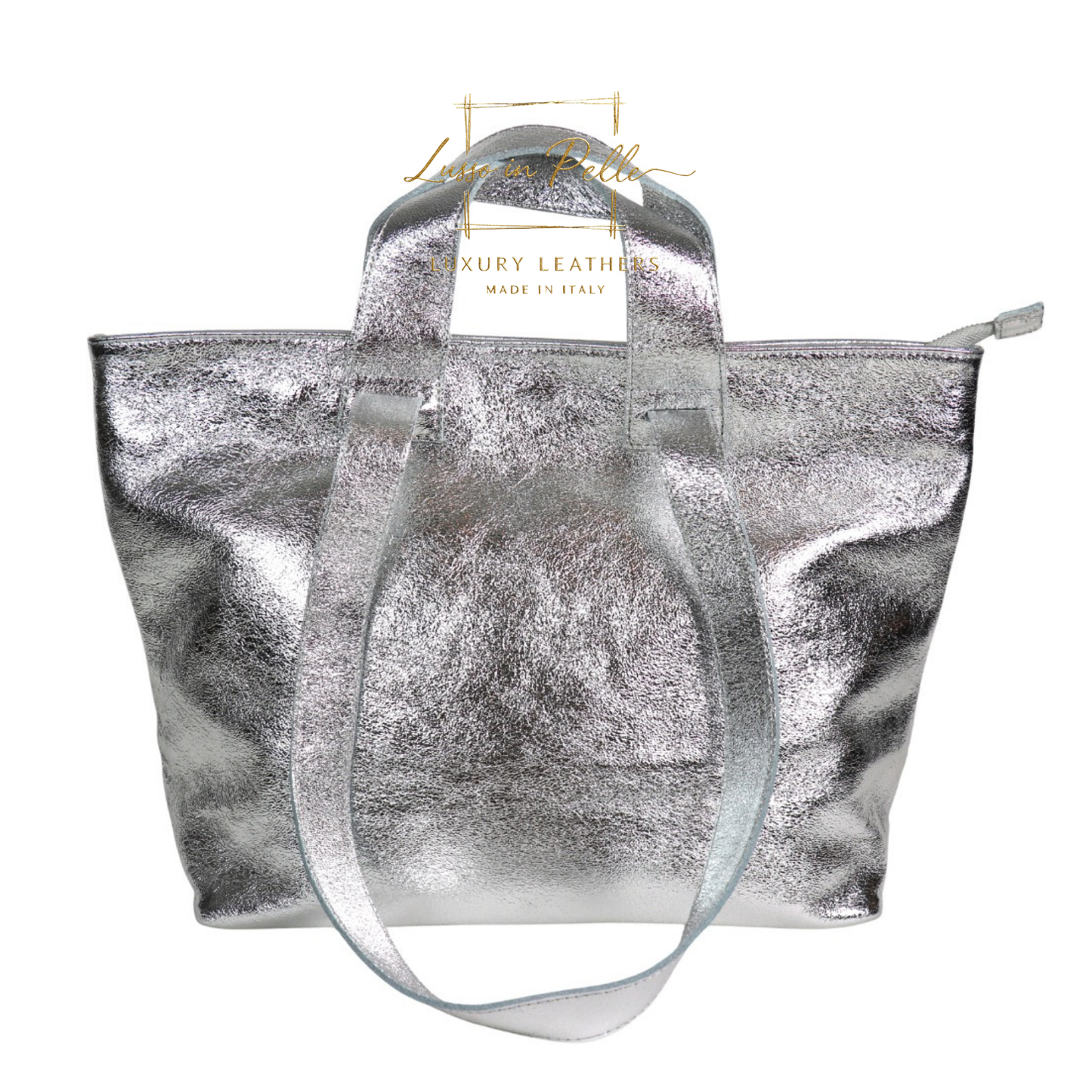 Large Grain Leather Tote Bag with Top Handle and Long Straps