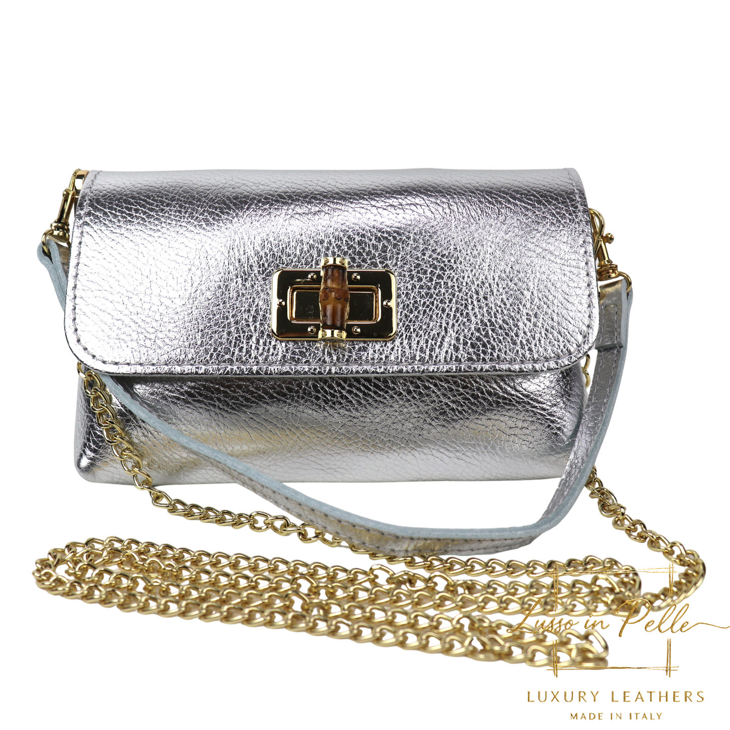 Small Pebbled Leather Clutch/Shoulder/Crossbody Bag with Bamboo-Style Clasp