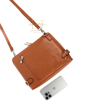 Rectangular Structured Italian Grain Leather Crossbody Bag with Adjustable Straps