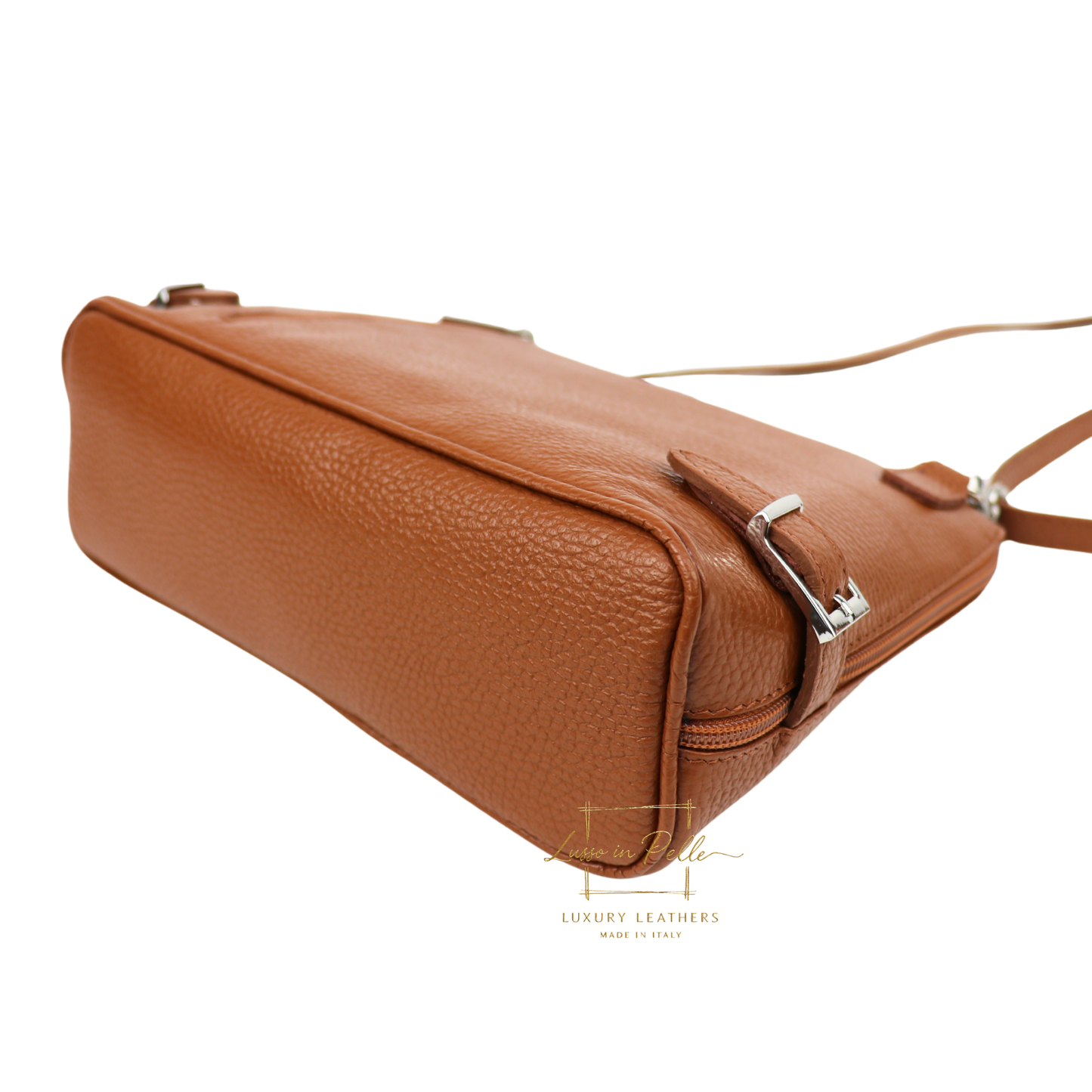 Rectangular Structured Italian Grain Leather Crossbody Bag with Adjustable Straps