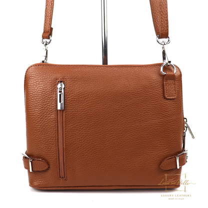 Rectangular Structured Italian Grain Leather Crossbody Bag with Adjustable Straps