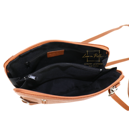Rectangular Structured Italian Grain Leather Crossbody Bag with Adjustable Straps