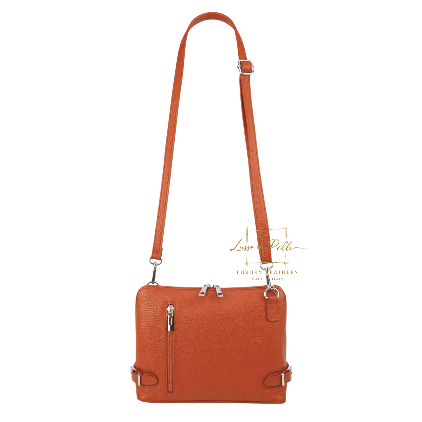 Rectangular Structured Italian Grain Leather Crossbody Bag with Adjustable Straps