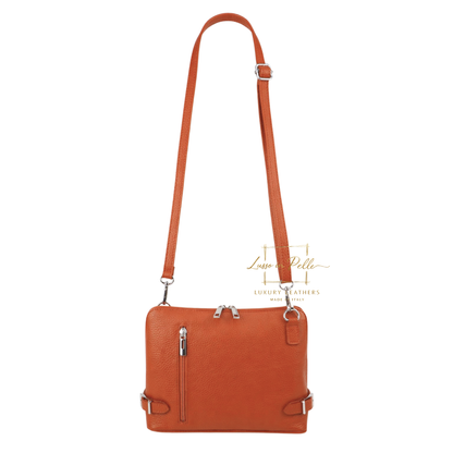 Rectangular Structured Italian Grain Leather Crossbody Bag with Adjustable Straps