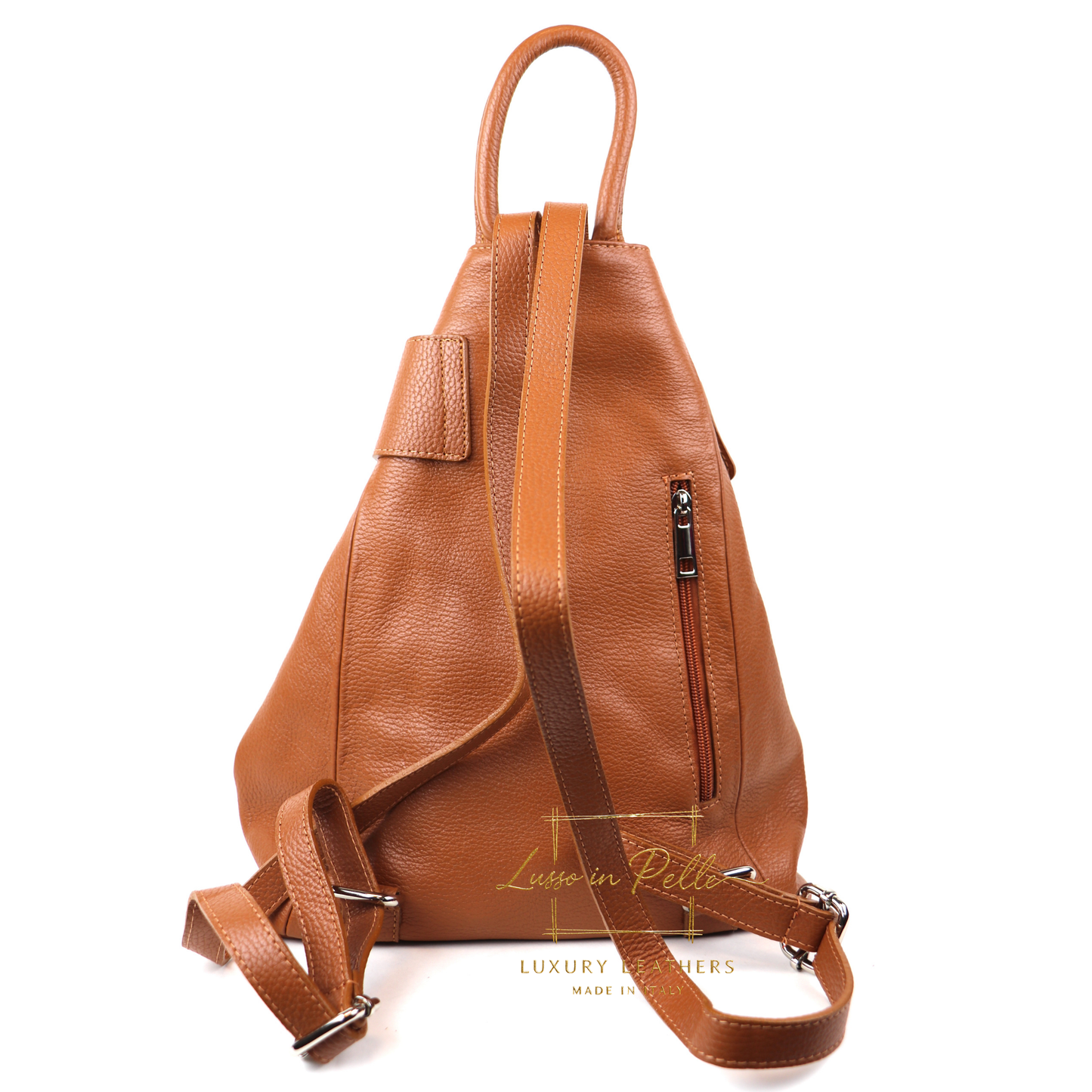 Fold-over Pebbled Leather Backpack