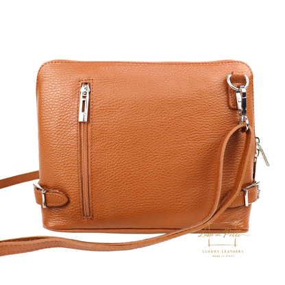 Rectangular Structured Italian Grain Leather Crossbody Bag with Adjustable Straps