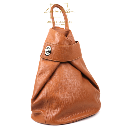 Fold-over Pebbled Leather Backpack