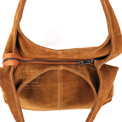 Lusso Double Handle Large Suede Shoulder Tote
