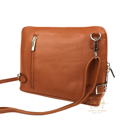 Rectangular Structured Italian Grain Leather Crossbody Bag with Adjustable Straps