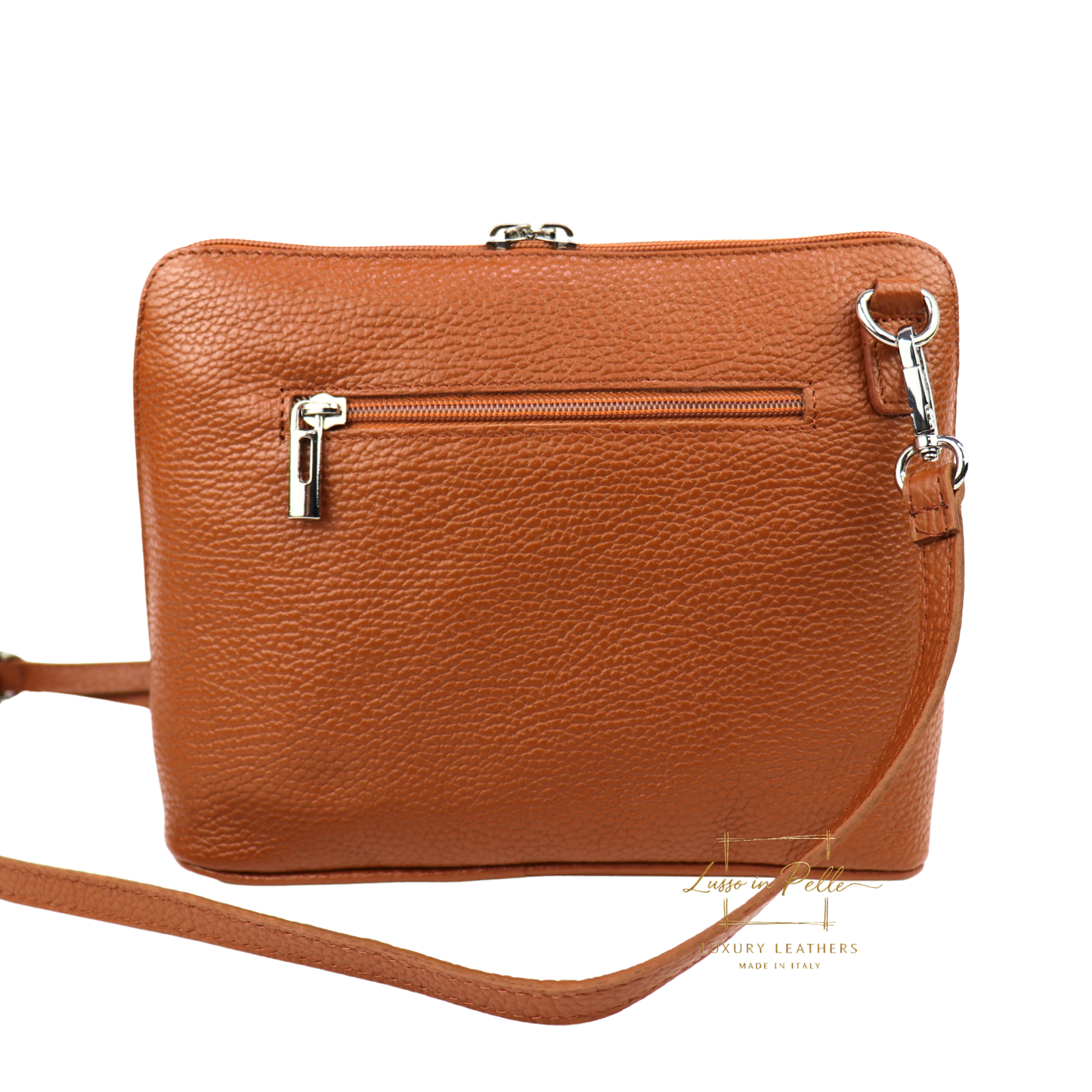Rectangular Structured Italian Grain Leather Crossbody Bag with Adjustable Straps