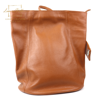 Fold-over Pebbled Leather Backpack