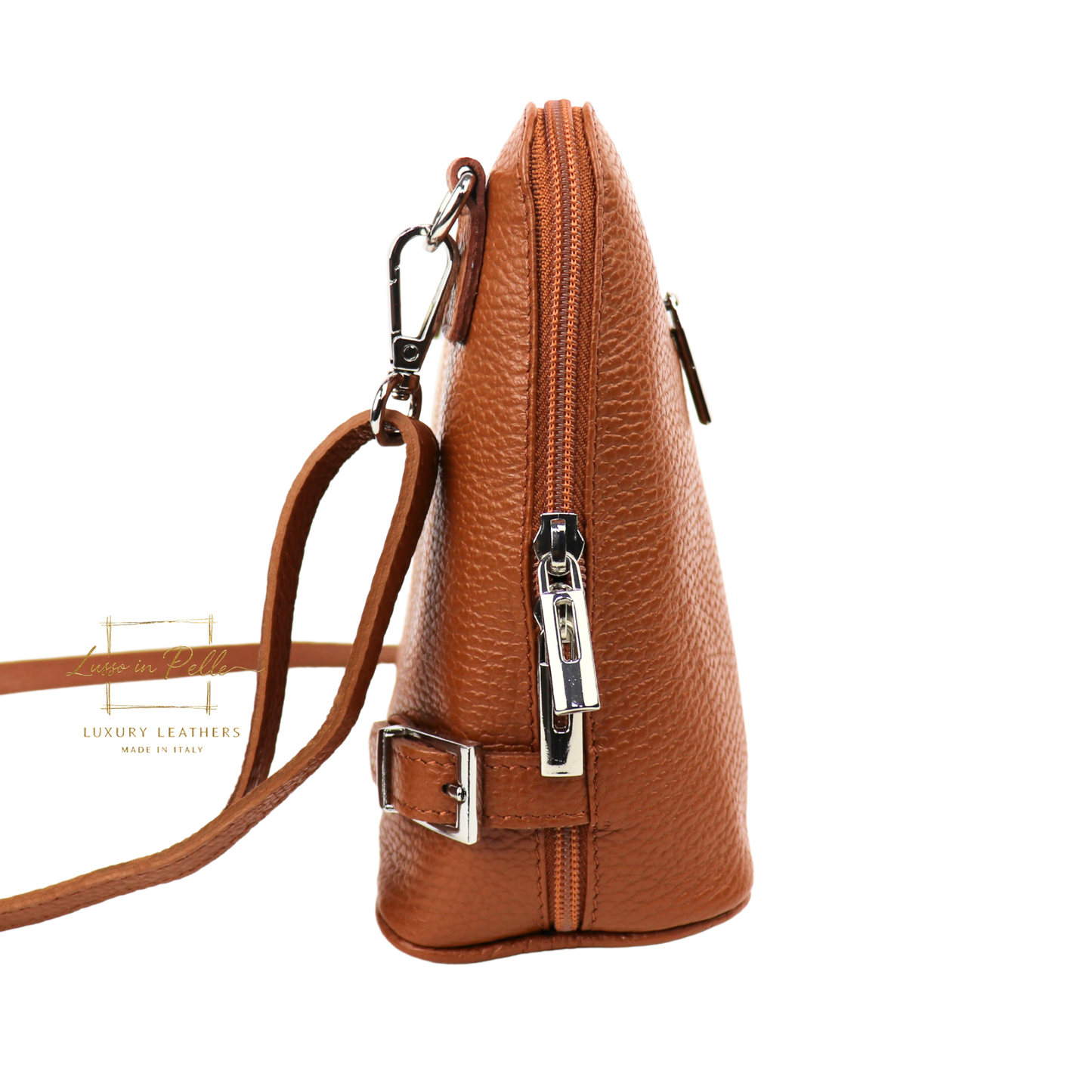 Rectangular Structured Italian Grain Leather Crossbody Bag with Adjustable Straps