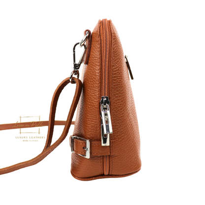 Rectangular Structured Italian Grain Leather Crossbody Bag with Adjustable Straps