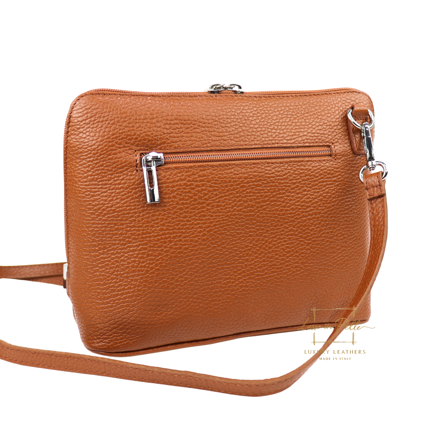 Rectangular Structured Italian Grain Leather Crossbody Bag with Adjustable Straps