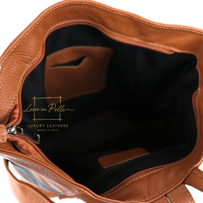Fold-over Pebbled Leather Backpack