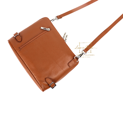 Rectangular Structured Italian Grain Leather Crossbody Bag with Adjustable Straps