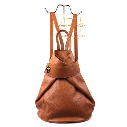 Fold-over Pebbled Leather Backpack