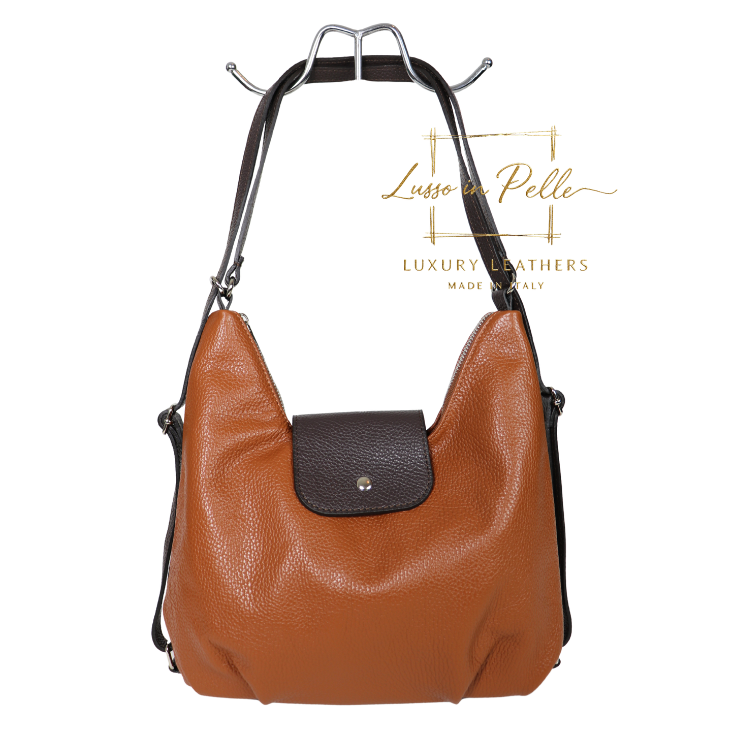 Grain Leather Two-Way Backpack & Crossbody