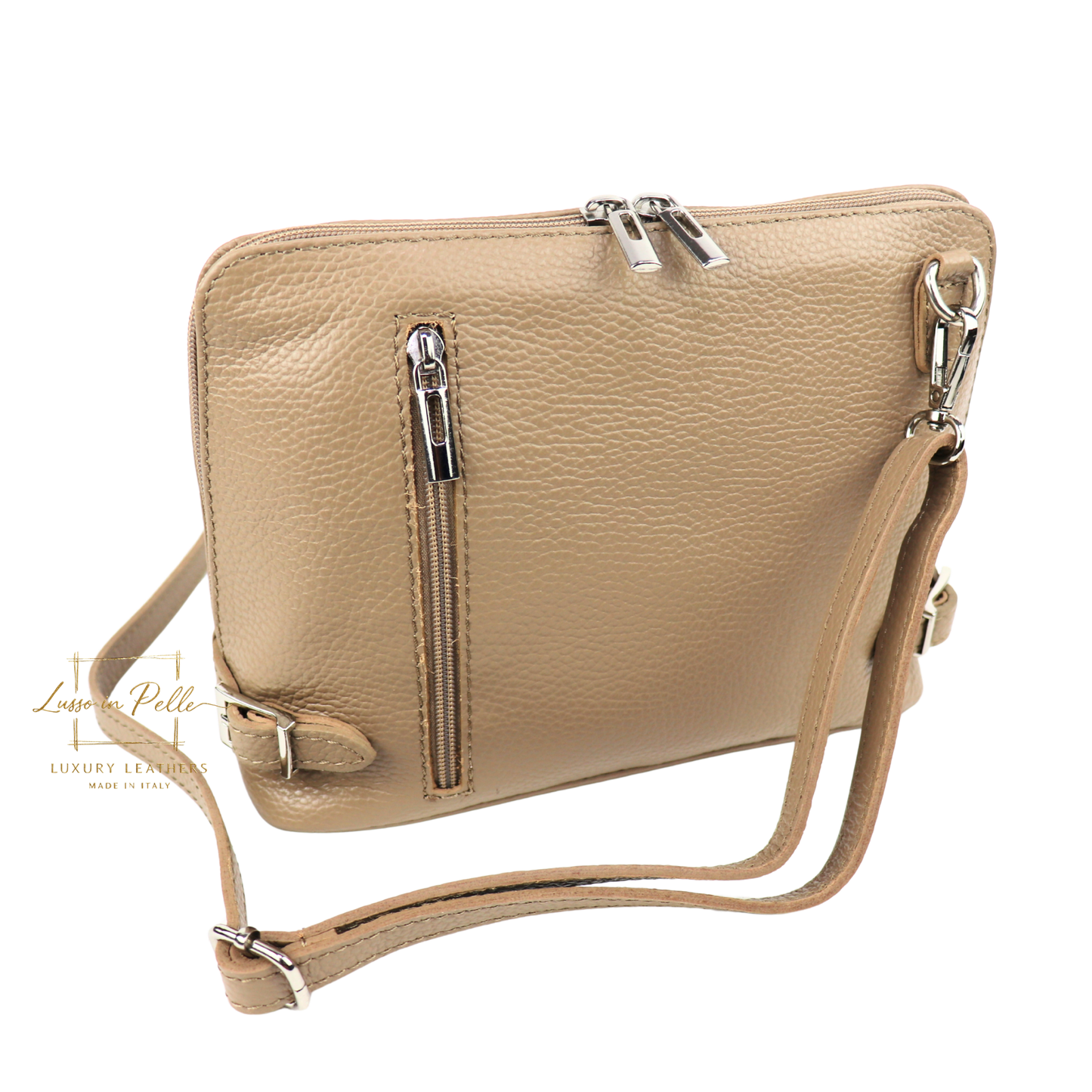 Rectangular Structured Italian Grain Leather Crossbody Bag with Adjustable Straps