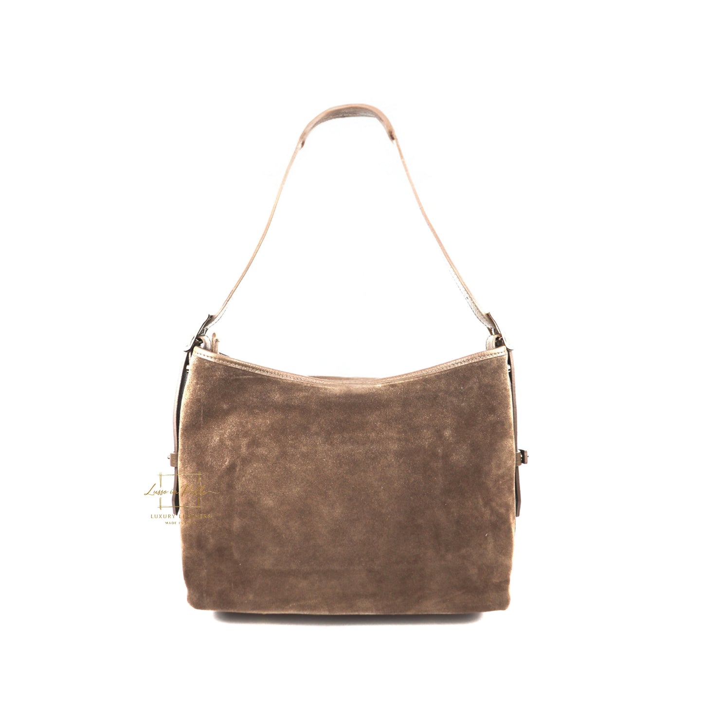 Medium Suede Handbag with Adjustable Leather Straps - Taupe