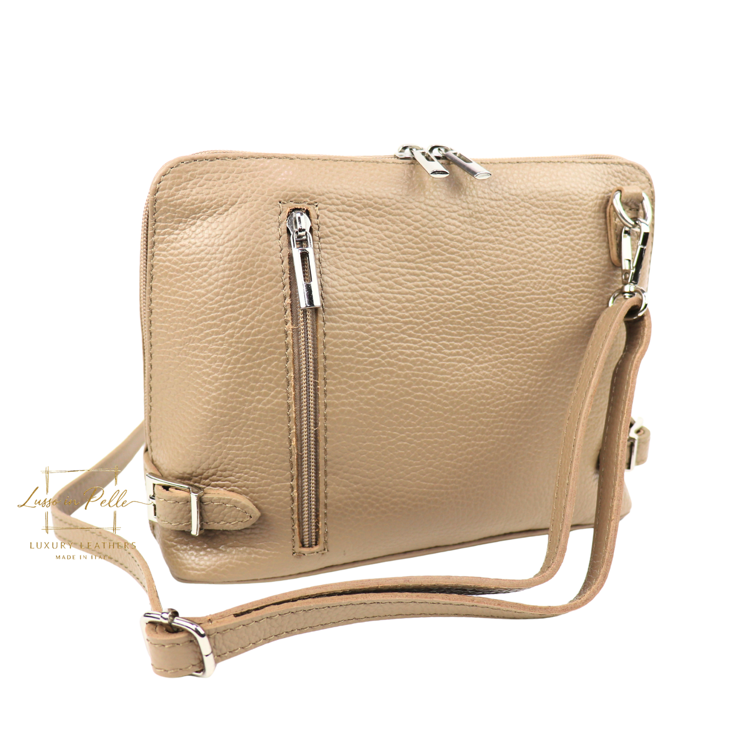 Rectangular Structured Italian Grain Leather Crossbody Bag with Adjustable Straps