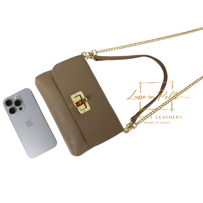 Small Pebbled Leather Clutch/Shoulder/Crossbody Bag with Bamboo-Style Clasp