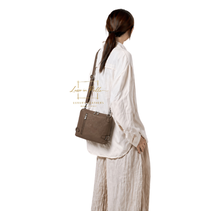 Rectangular Structured Italian Grain Leather Crossbody Bag with Adjustable Straps