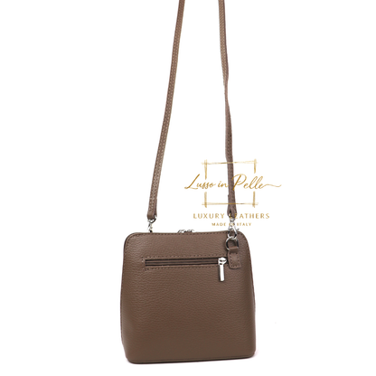 Small Suede Front Grain Leather Handbag with Detachable Straps