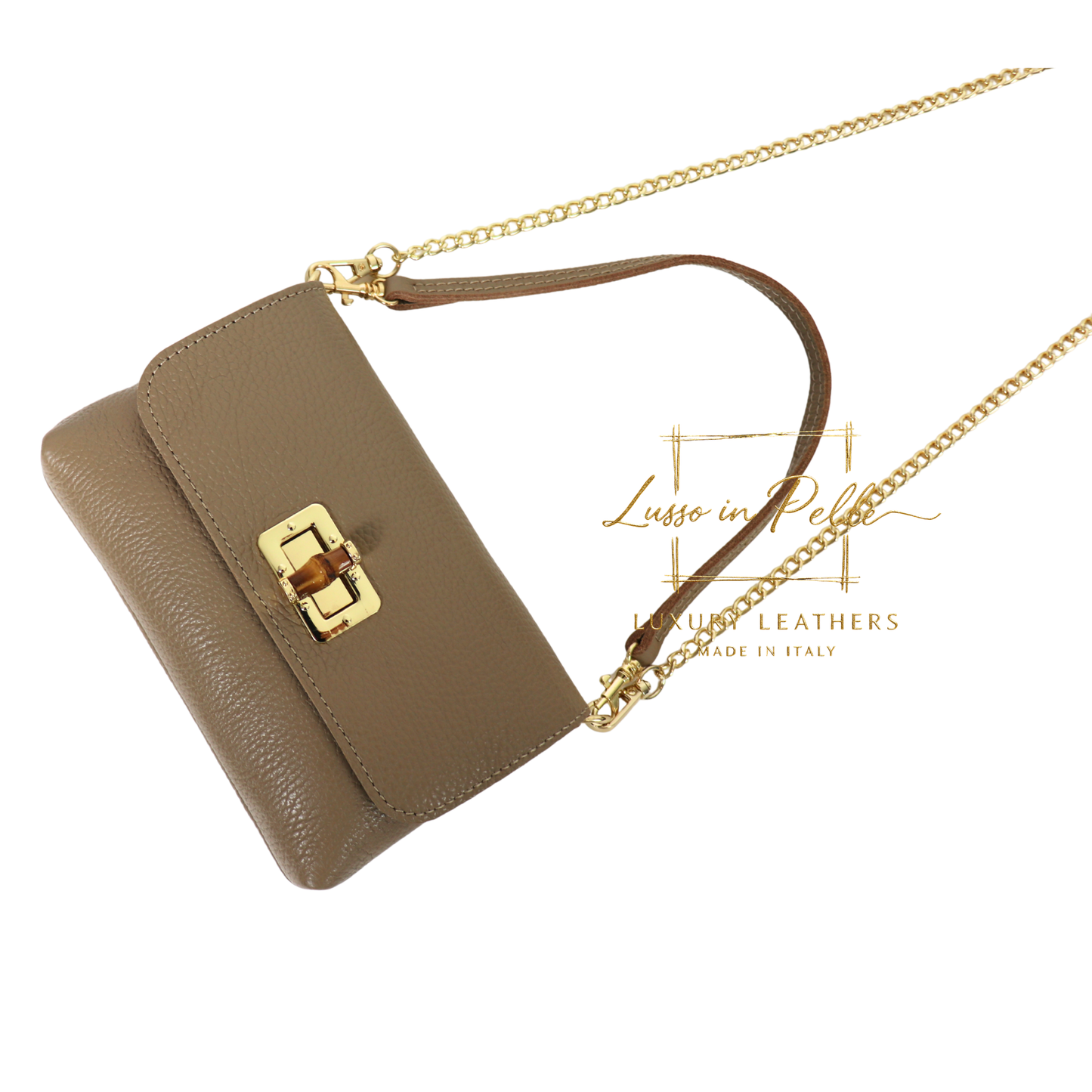 Small Pebbled Leather Clutch/Shoulder/Crossbody Bag with Bamboo-Style Clasp