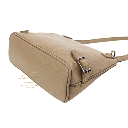 Rectangular Structured Italian Grain Leather Crossbody Bag with Adjustable Straps