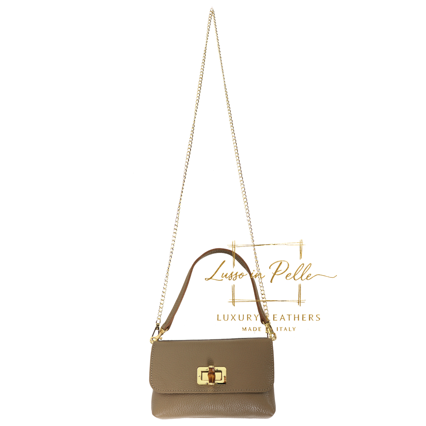 Small Pebbled Leather Clutch/Shoulder/Crossbody Bag with Bamboo-Style Clasp