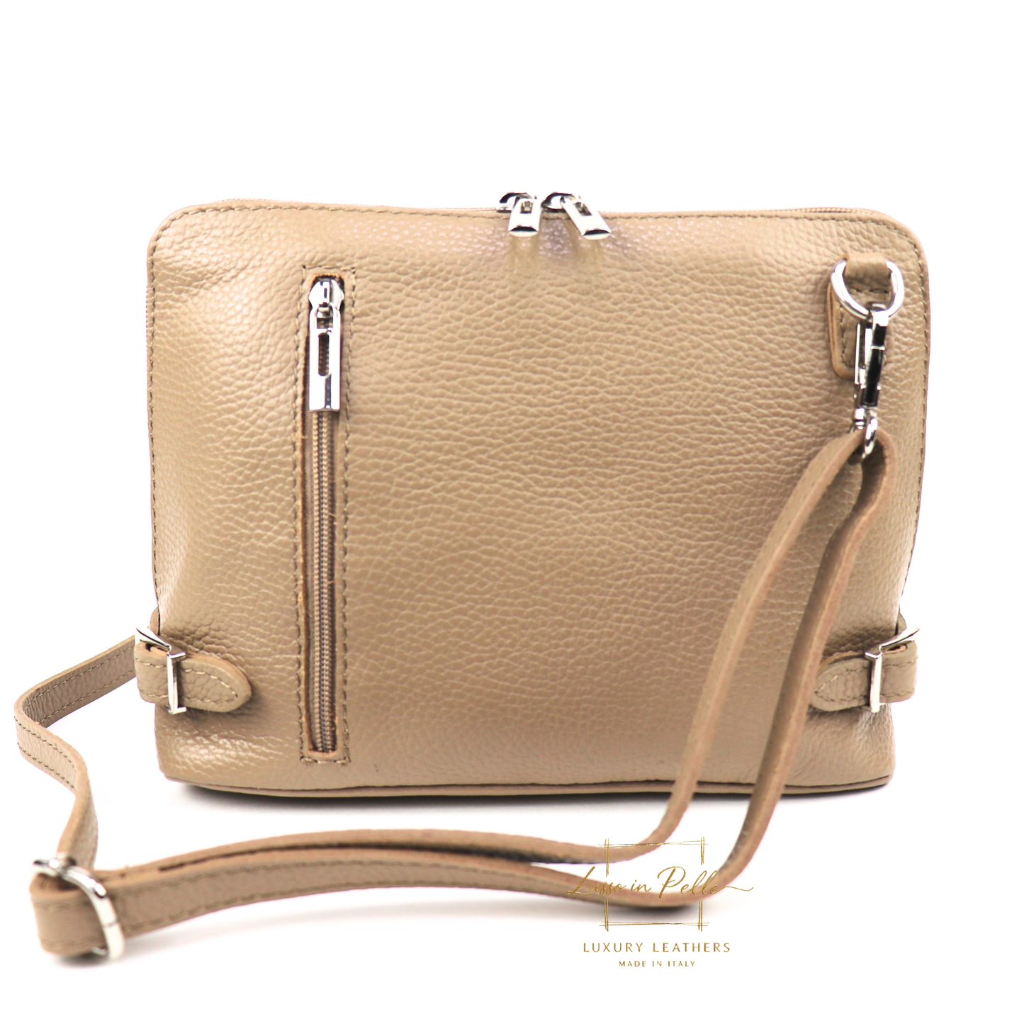 Rectangular Structured Italian Grain Leather Crossbody Bag with Adjustable Straps