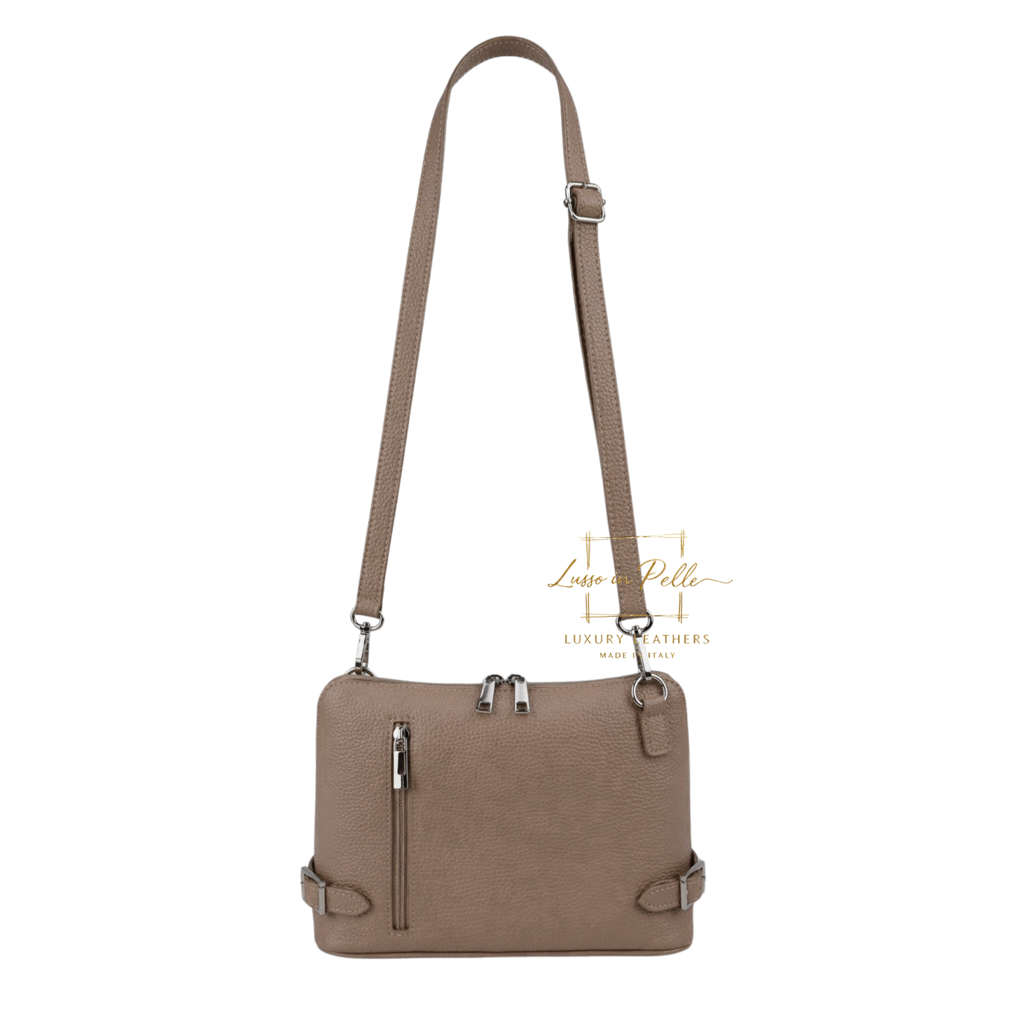 Rectangular Structured Italian Grain Leather Crossbody Bag with Adjustable Straps