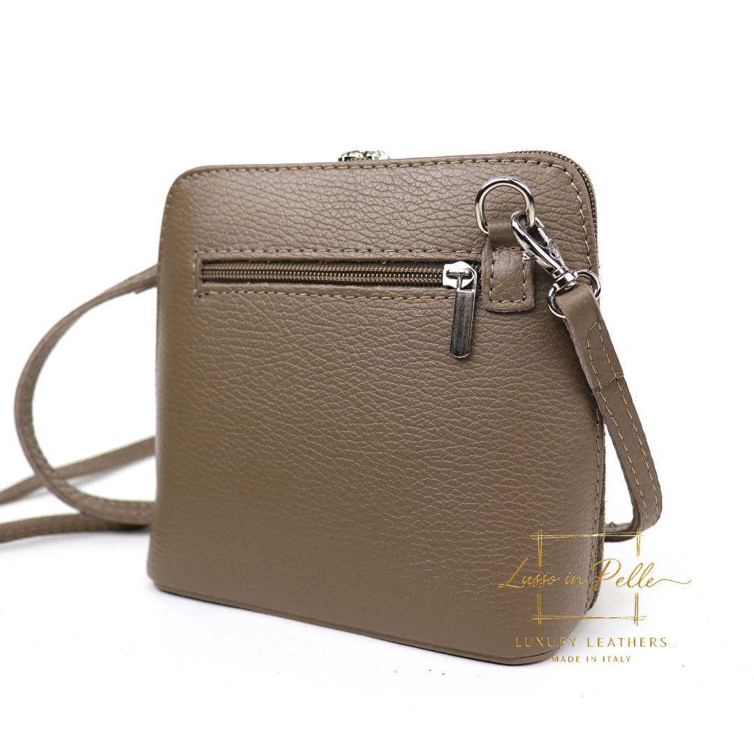 Small Suede Front Grain Leather Handbag with Detachable Straps