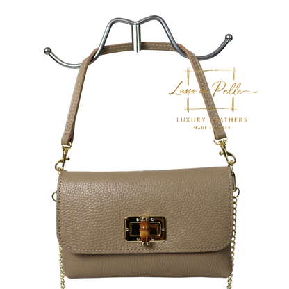 Small Pebbled Leather Clutch/Shoulder/Crossbody Bag with Bamboo-Style Clasp
