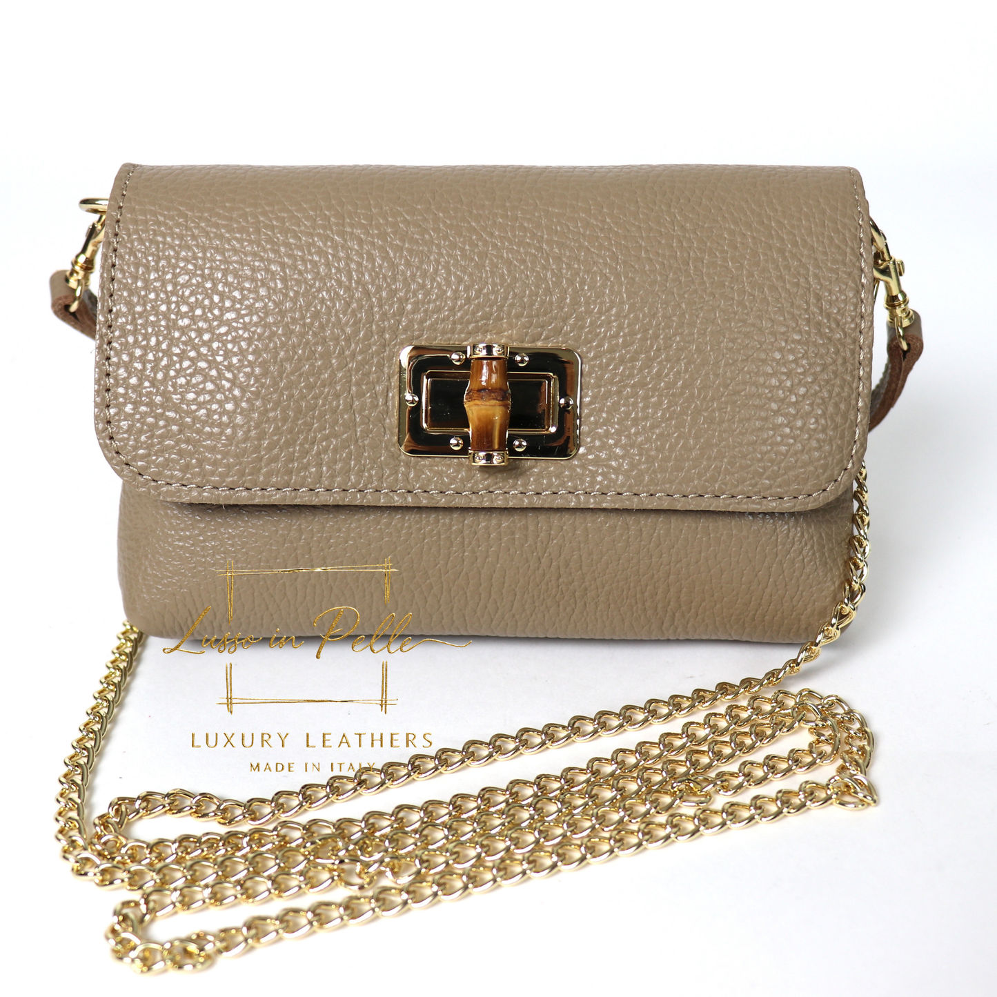 Small Pebbled Leather Clutch/Shoulder/Crossbody Bag with Bamboo-Style Clasp
