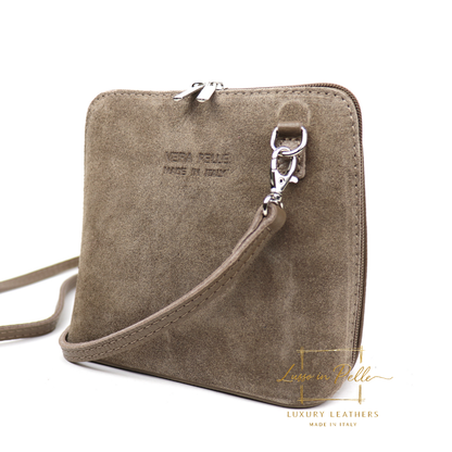 Small Suede Front Grain Leather Handbag with Detachable Straps