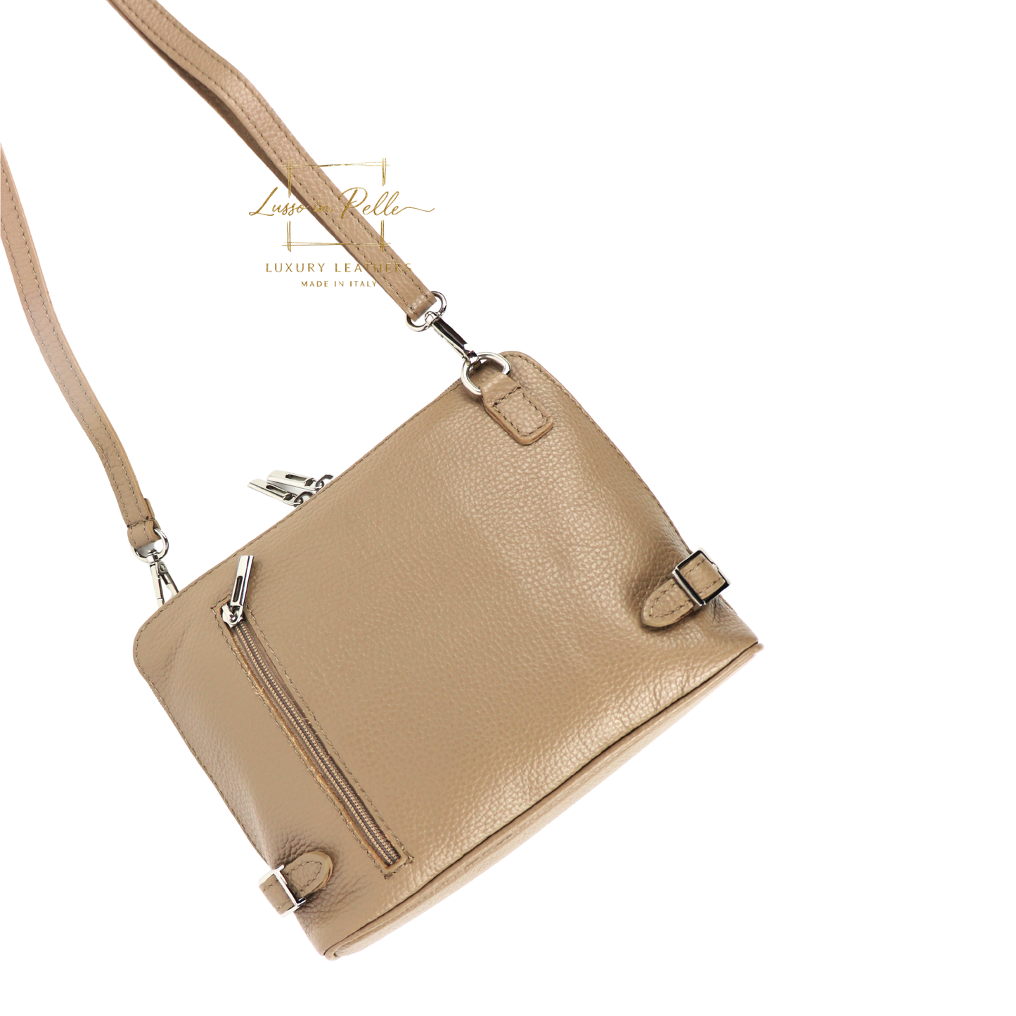 Rectangular Structured Italian Grain Leather Crossbody Bag with Adjustable Straps