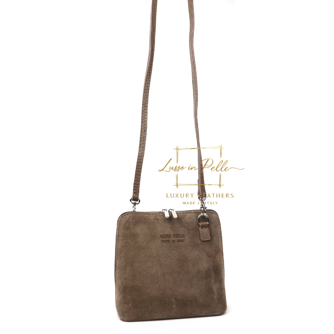 Small Suede Front Grain Leather Handbag with Detachable Straps