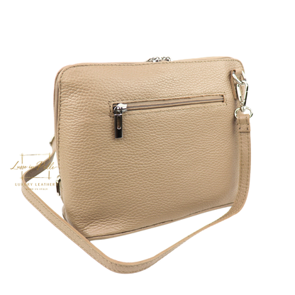Rectangular Structured Italian Grain Leather Crossbody Bag with Adjustable Straps