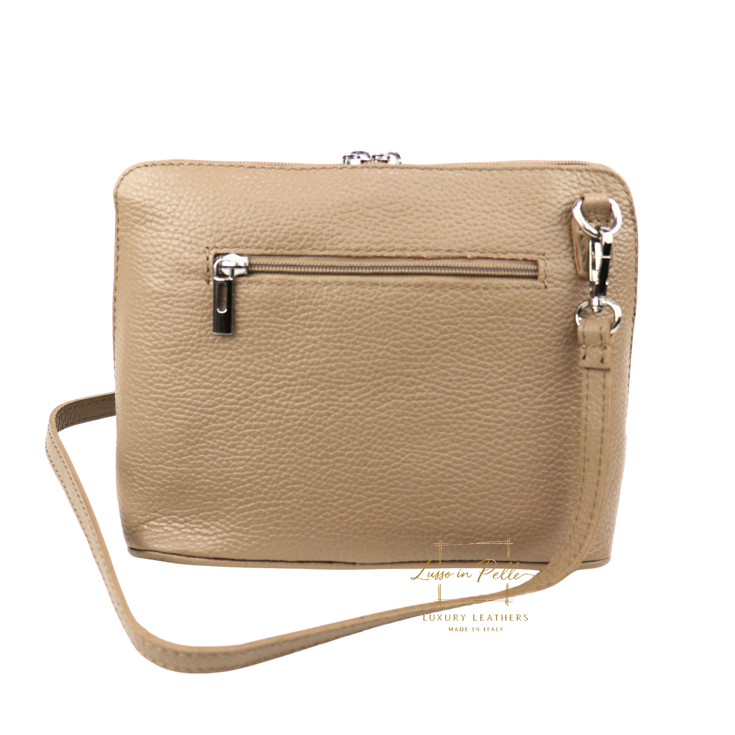Rectangular Structured Italian Grain Leather Crossbody Bag with Adjustable Straps