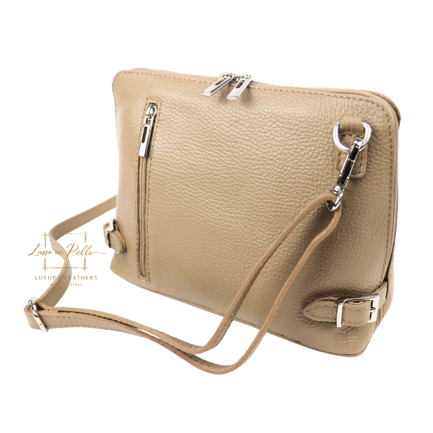 Rectangular Structured Italian Grain Leather Crossbody Bag with Adjustable Straps
