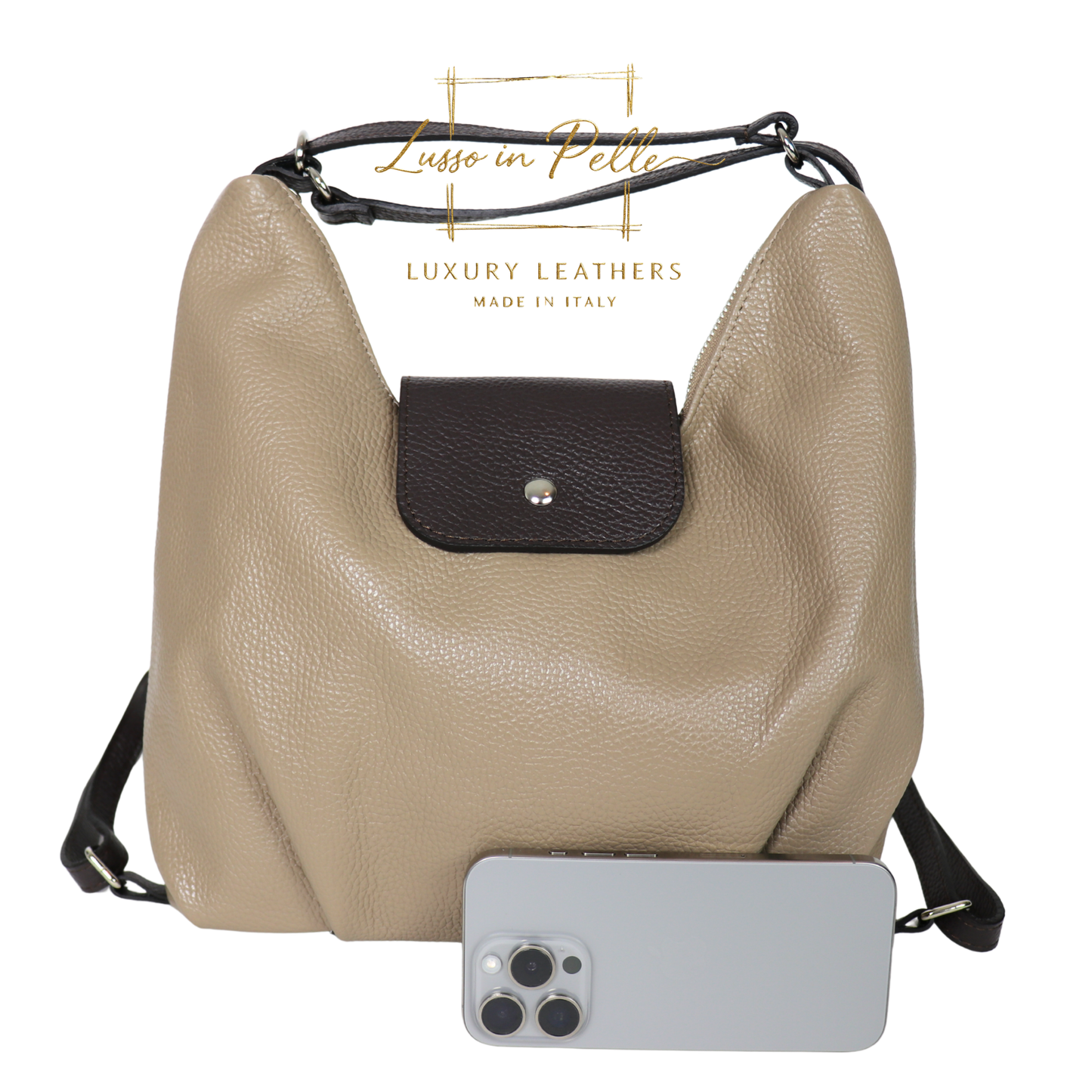 Grain Leather Two-Way Backpack & Crossbody